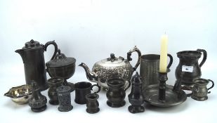 A selection of silver plated wares and pewter,