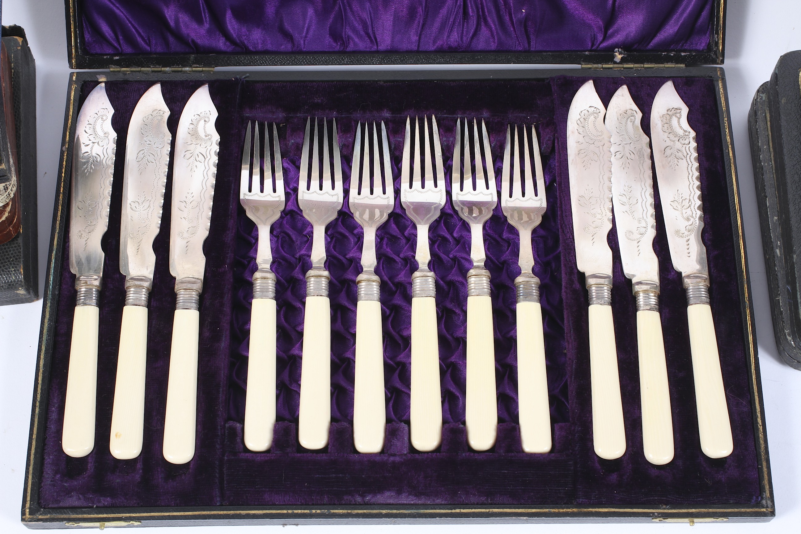 A set of six Edwardian silver-mounted fish knives and forks, - Image 2 of 2