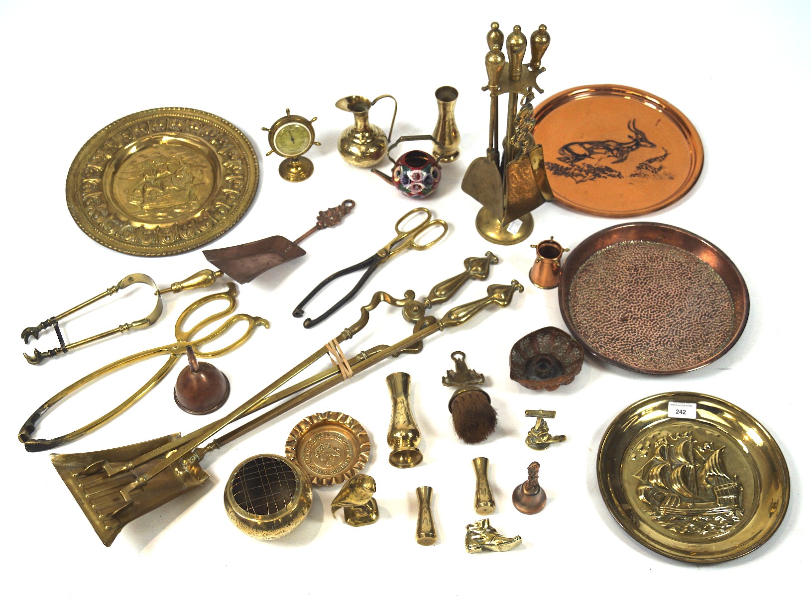 A collection of brass and copper ware,