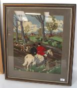 A 20th century wool work picture, depicting a hunting scene,