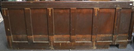 Three long pew back panels, all with rounded top edge, two measuring 96cm high x 236cm and 238cm,