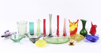 A collection of retro coloured glassware, mid-century and later,