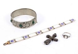 A contemporary Norwegian silver and enamel set bracelet, and selection of costume