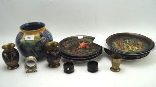 Assorted wares, to include a pair of Indian brass vases, ceramic vase signed to base Katherin Lloyd,