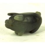 A contemporary carved hardstone figure in the form of a pig, with pierced pendant hole,