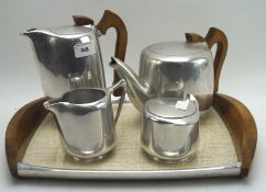 A retro metal tea service with a tray,