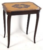 A vintage Sorrento ware musical table of rectangular form, the top with inlaid floral motifs,