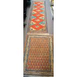 A woollen runner and woven prayer rug,