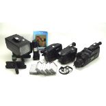 A collection of video cameras and related items,