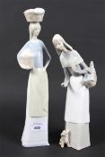 A Lladro figure depicting a lady holding a basket of bread,