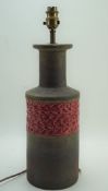 A 1960s vintage Bitossi Aldo Londi Italian pottery lamp in an Etruscan decor with a red grazed band