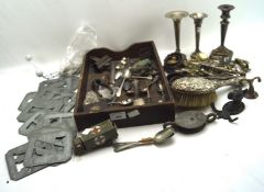 A selection of assorted metalware, to include silver backed hairbrush, silver spill vase,