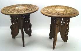 Two Anglo Indian carved folding occasional tables,