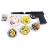 A T J Harrington & Son air pistol, together with a selection of air gun pellets in tins