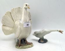 A large Lladro figure of a dove, together with a figure of a goose,