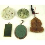 Five Oriental Jade and hardstone pendants,