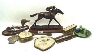 A resin model of a horse and box of collectables,