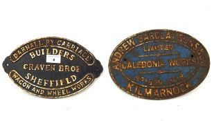 Two cast iron railway work plaques,