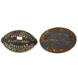 Two cast iron railway work plaques,