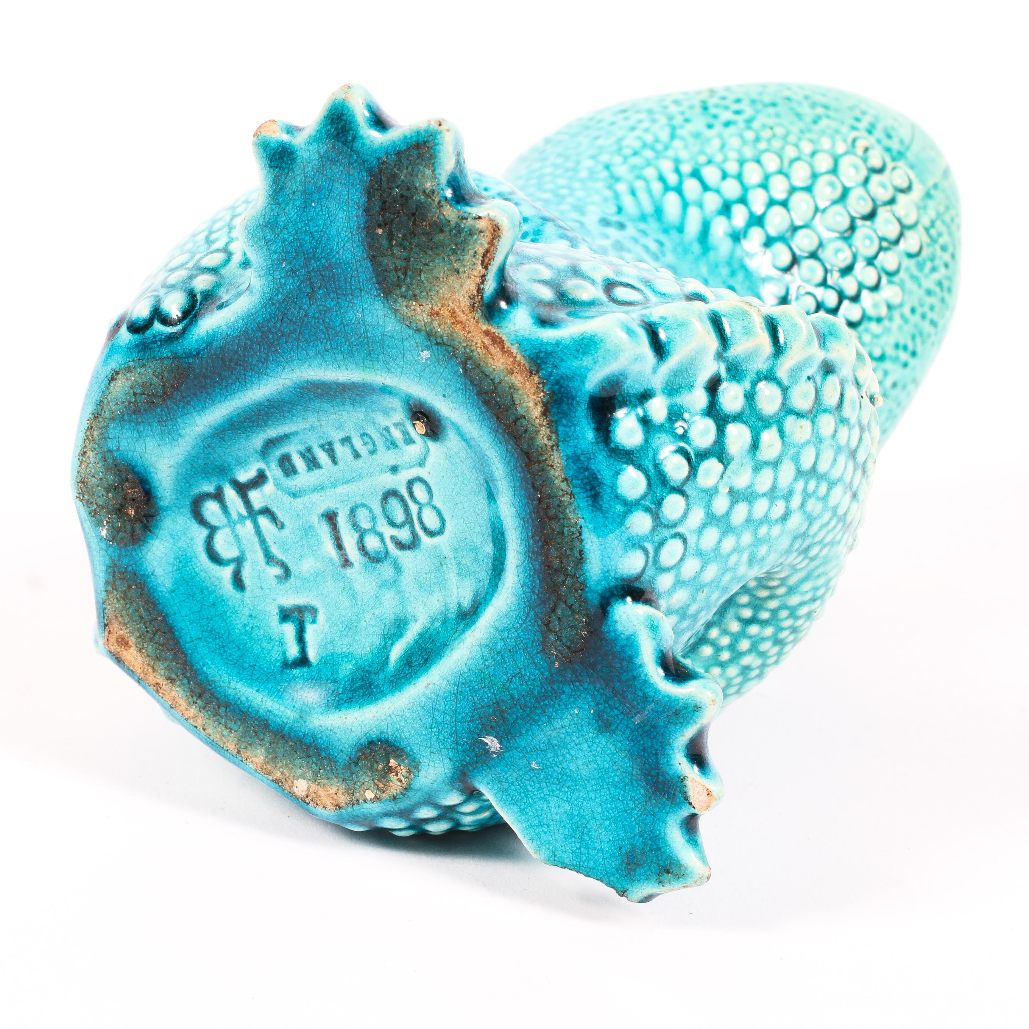 A Burmantofts Faience turquoise glazed spoon warmer in the form of a crocodile, late 19th century, - Image 3 of 3