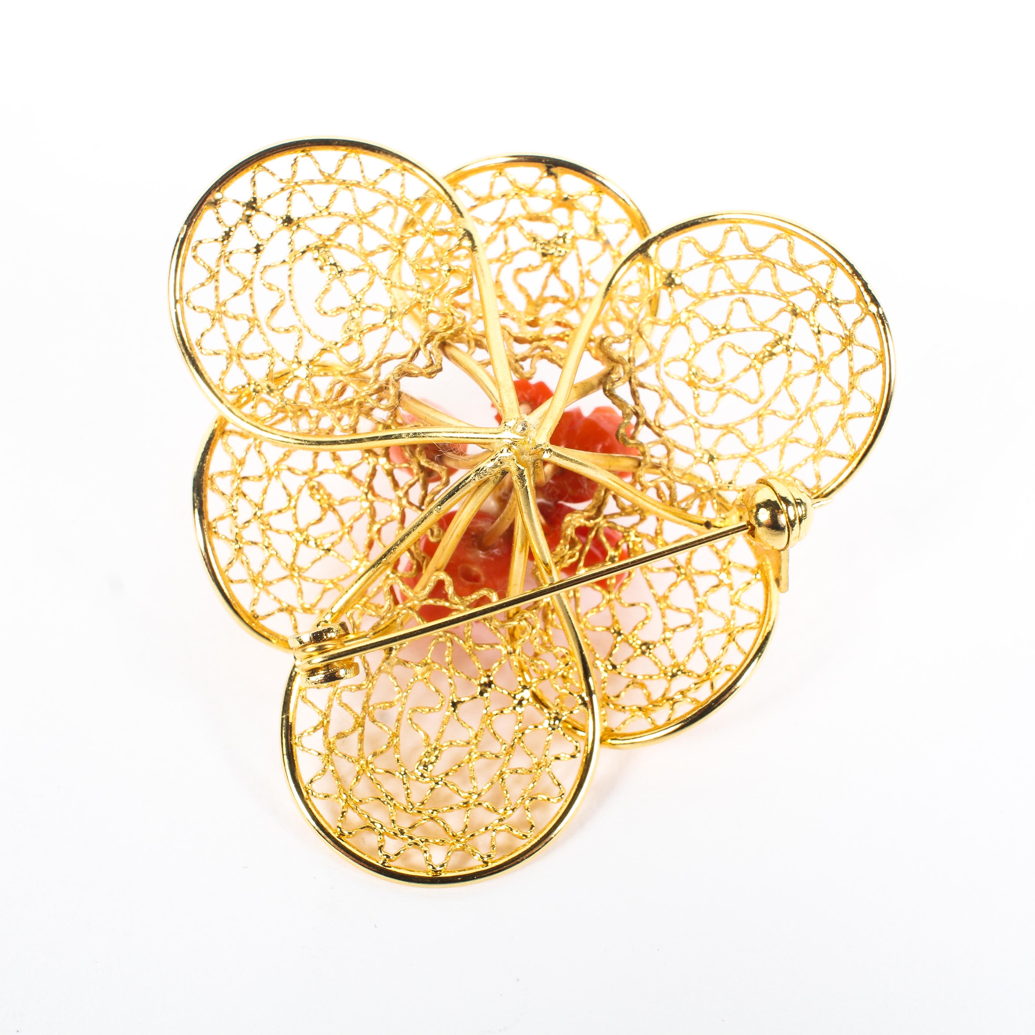 A contemporary 18ct yellow gold (unmarked) and coral brooch, - Image 2 of 2