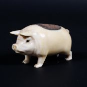 A Victorian Ivory pig pin cushion with glass eyes 8cm length x 3cm wide Condition Report: