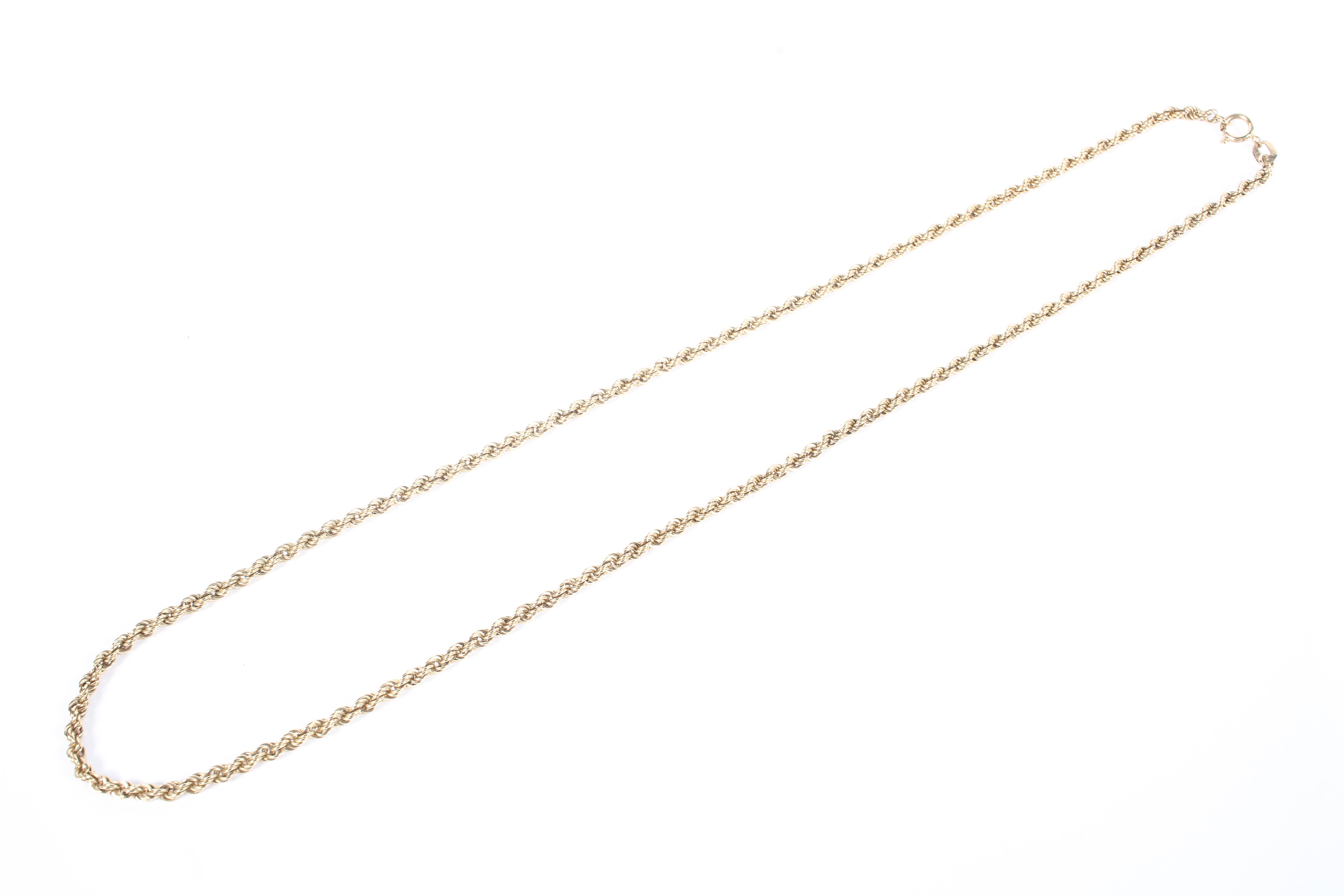 A 9ct yellow gold rope twist necklace, 44cm, 8.