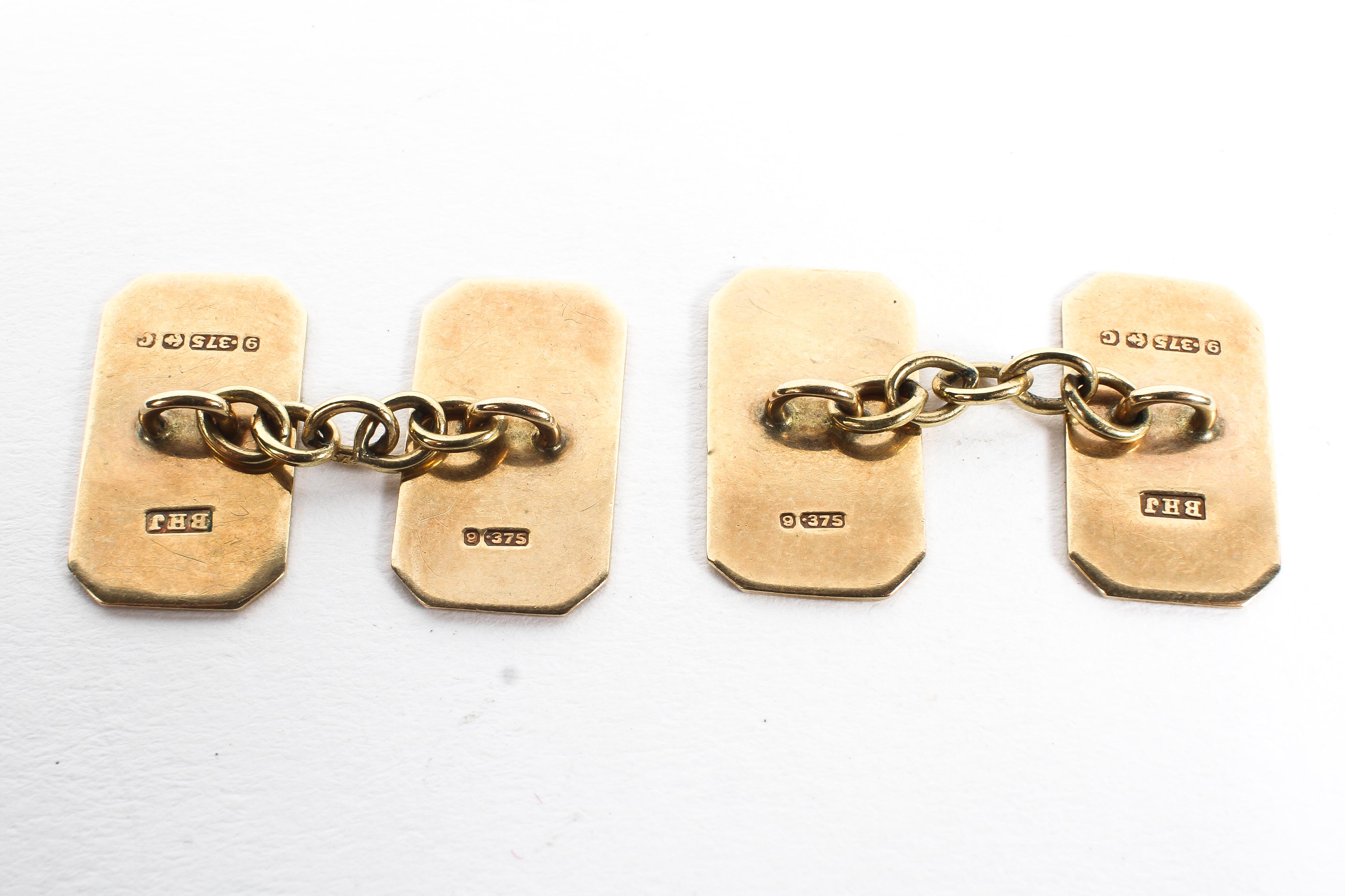 A pair of 9ct gold cufflinks, with engine turned decoration, in original box, - Image 2 of 2