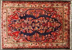 An eastern wool work floor Tabriz rug red blue. 155x115cm(14/19).