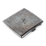 A George V silver cigarette case of square form,