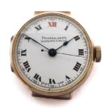 An early small 9ct yellow gold cased wristwatch, the dial marked "Frankland's Ludgate Circus",