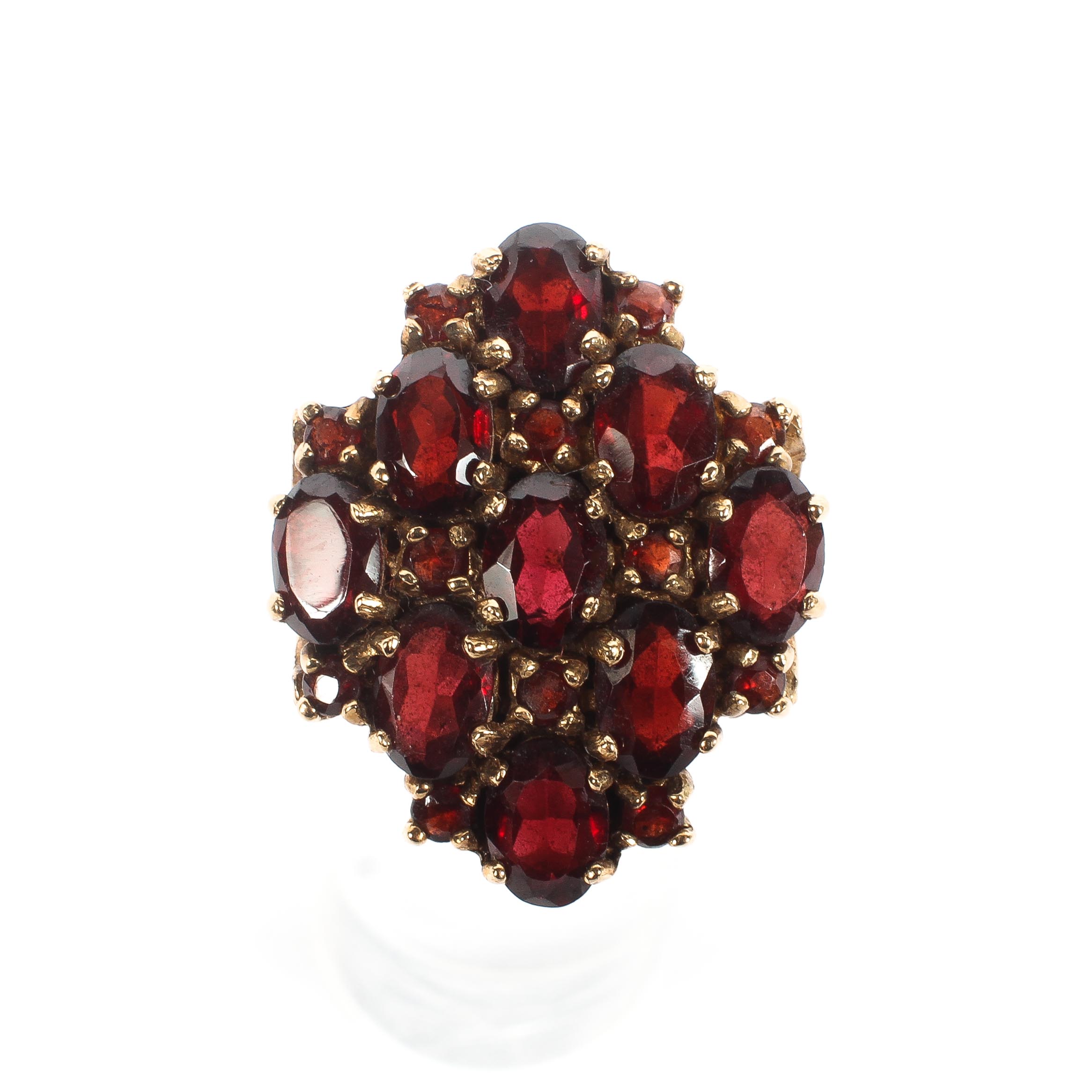 A 9ct gold nine stone garnet dress ring, size N, 6. - Image 2 of 4