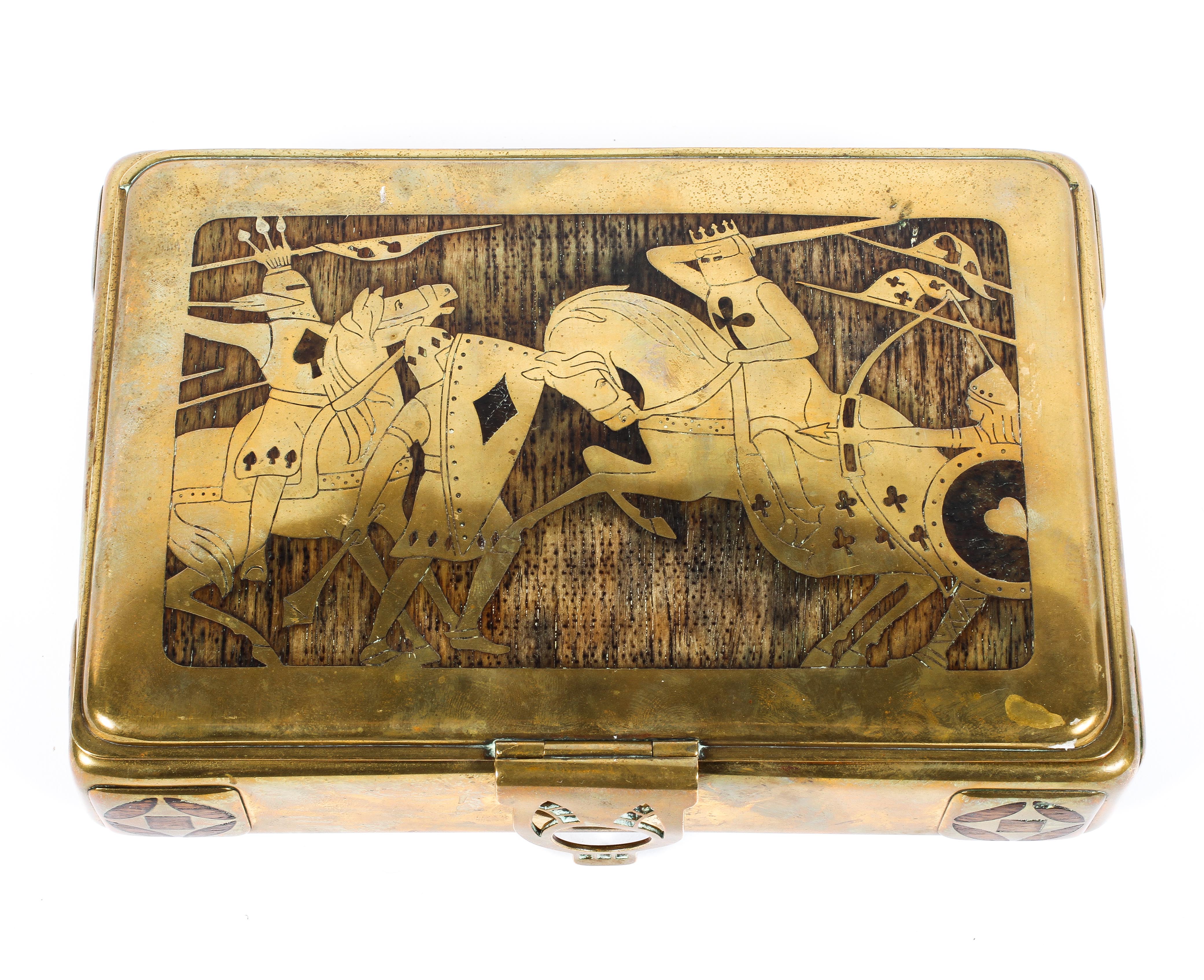 An Austrian Secessionist brass and exotic wood playing card box in the manner of Erhard & Sohne, - Image 2 of 3