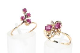 Two ladies red stone set dress rings,