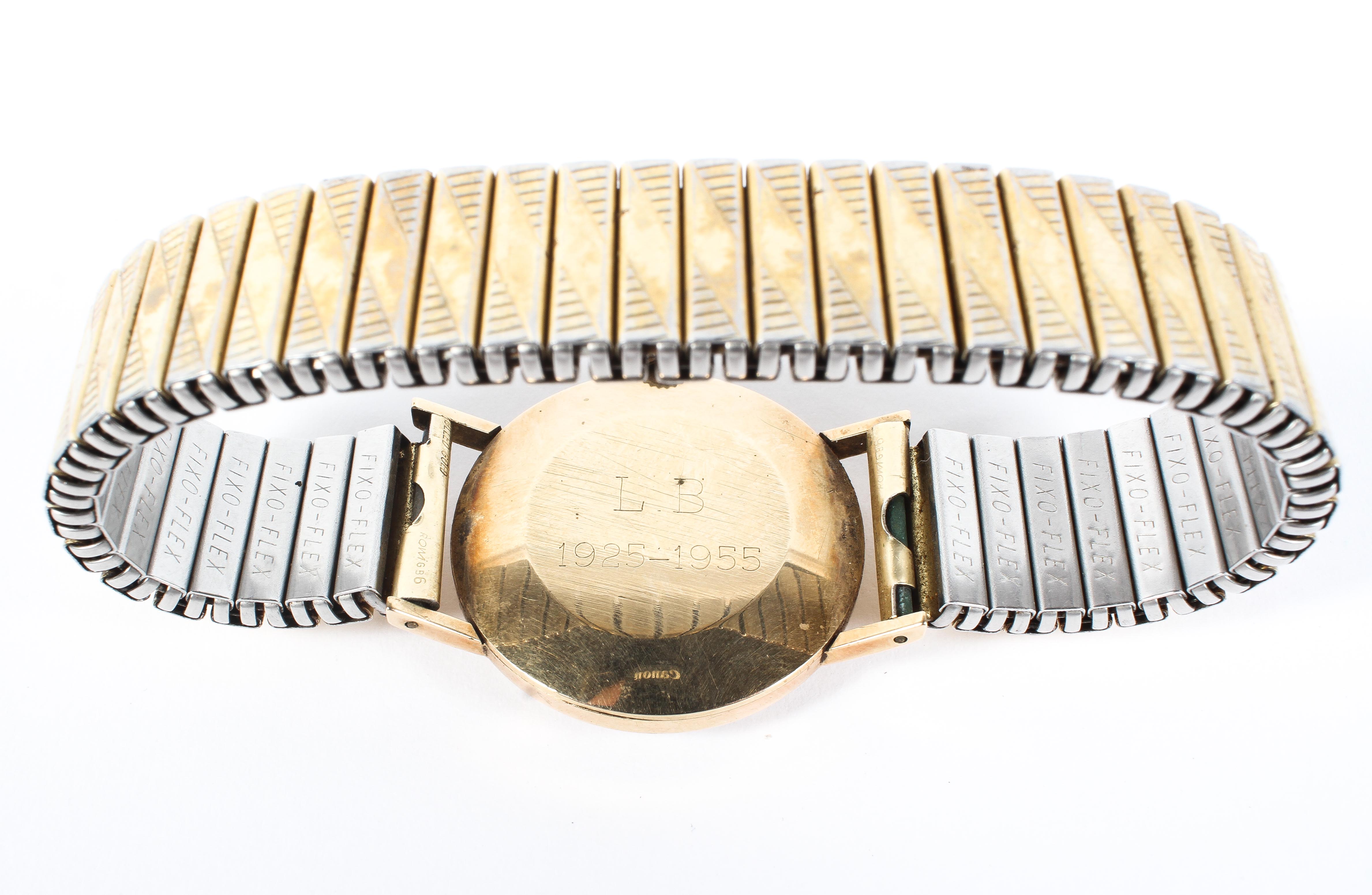 A vintage gents Longines manual wind wristwatch, the silvered dial with gilt batons denoting hours, - Image 3 of 3