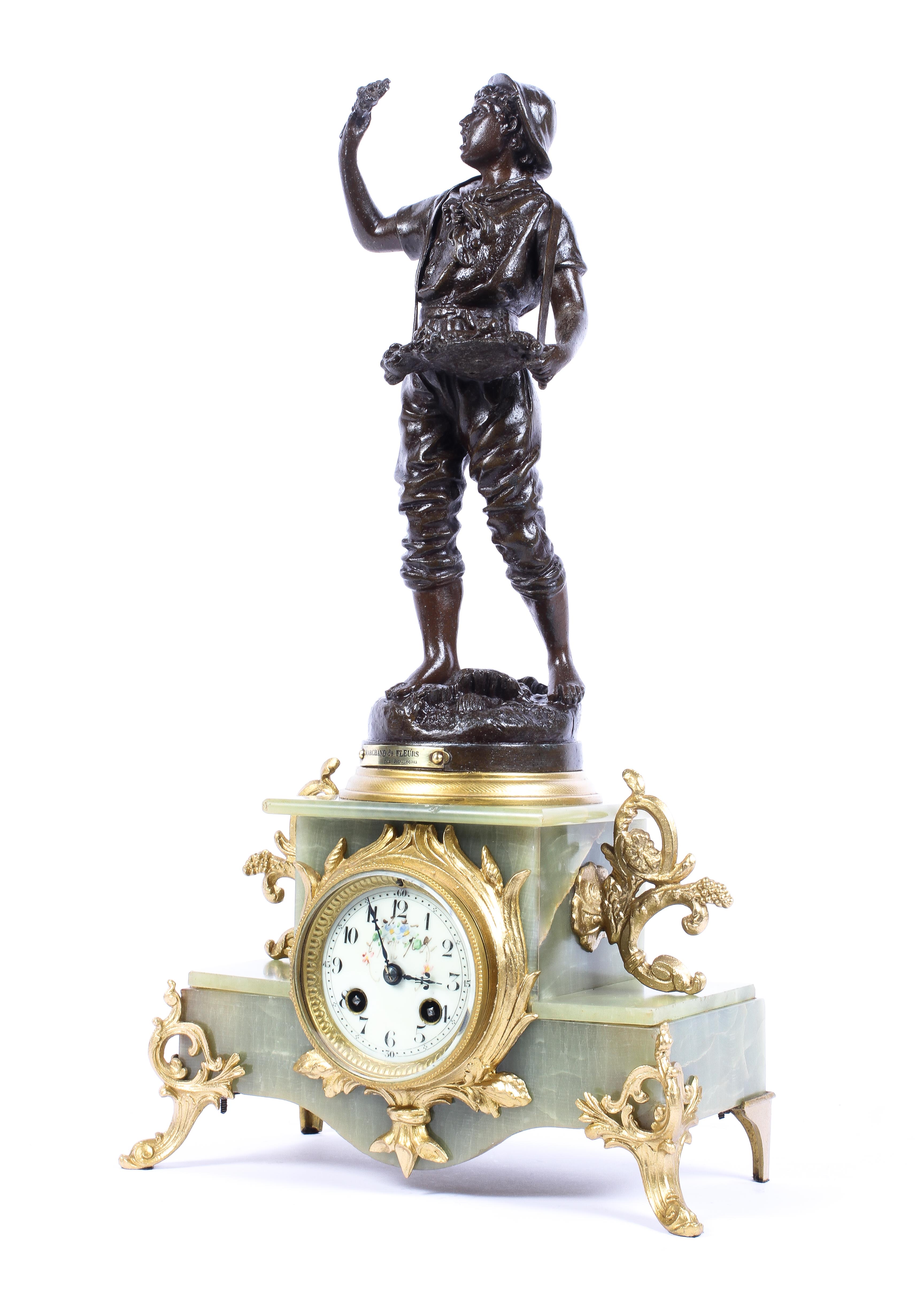 A French onyx and gilt-metal mounted mantle clock,