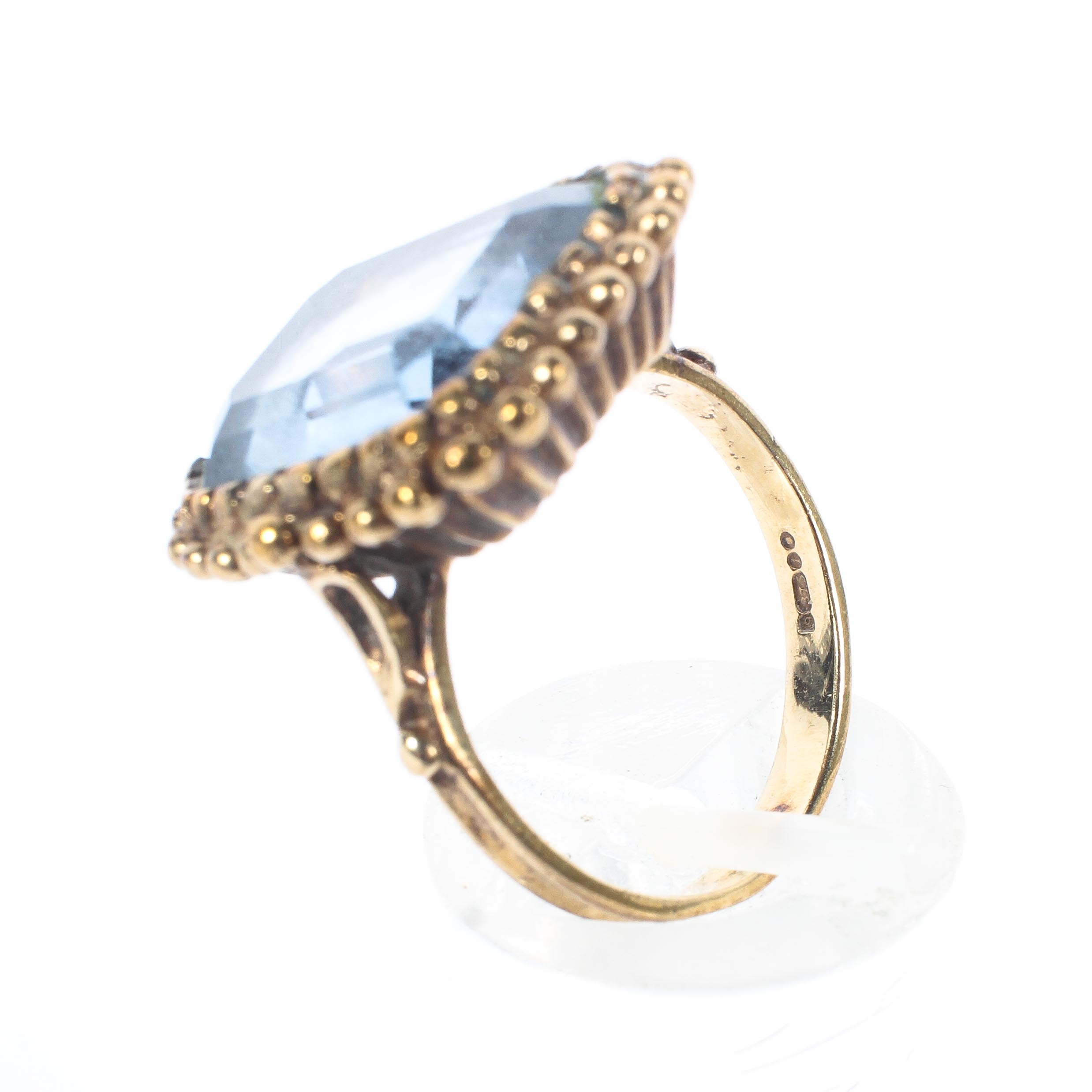 A 9ct rose gold and aquamarine ring, the single emerald cut aquamarine 15mm x 13mm, - Image 4 of 4