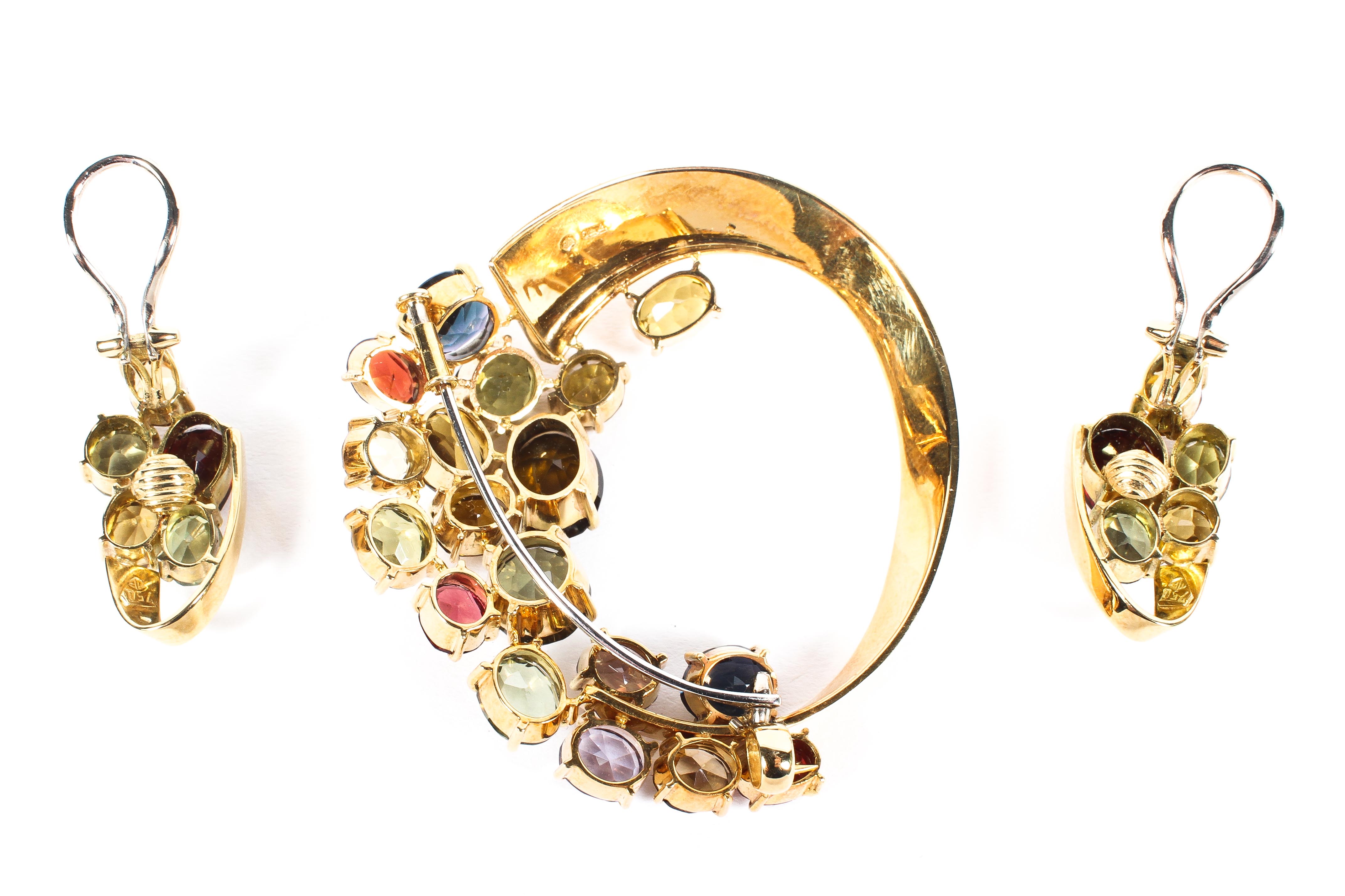 An 18ct gold and semi-precious gem set harlequin earrings and matching brooch, - Image 2 of 2