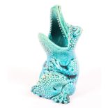 A Burmantofts Faience turquoise glazed spoon warmer in the form of a crocodile, late 19th century,