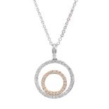 An 18ct rose and white gold diamond circular open work pendant,