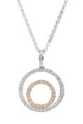 An 18ct rose and white gold diamond circular open work pendant,