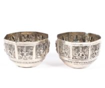 Two Indian white metal dishes, of octagonal form,