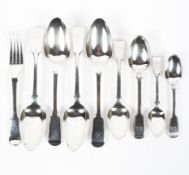 A collection of 19th century silver flatware, to include four tablespoons hallmarked London 1838,