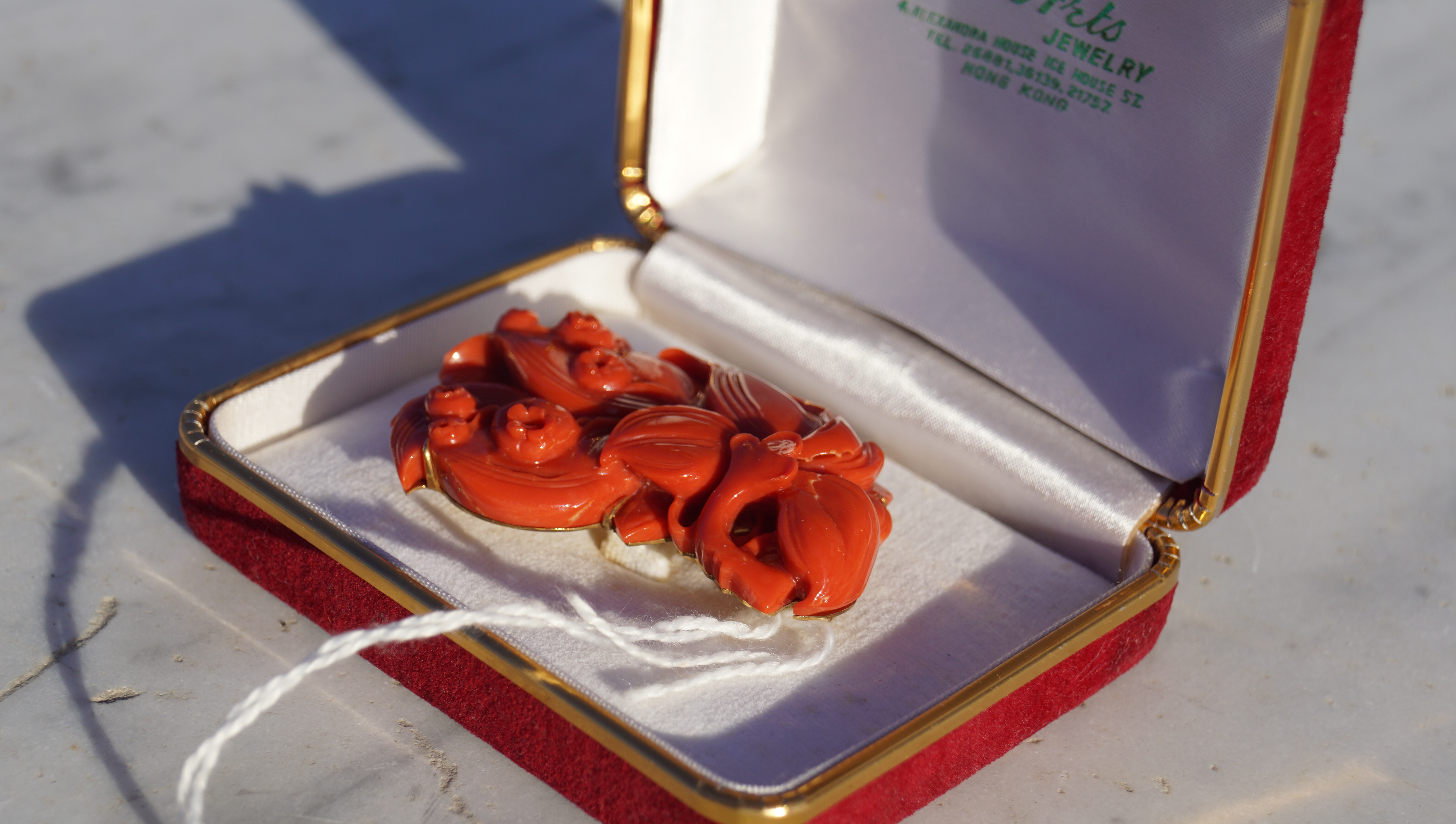 A 14ct gold mounted coral carved Art Nouveau style brooch, depicting flowers and berries, - Image 4 of 8