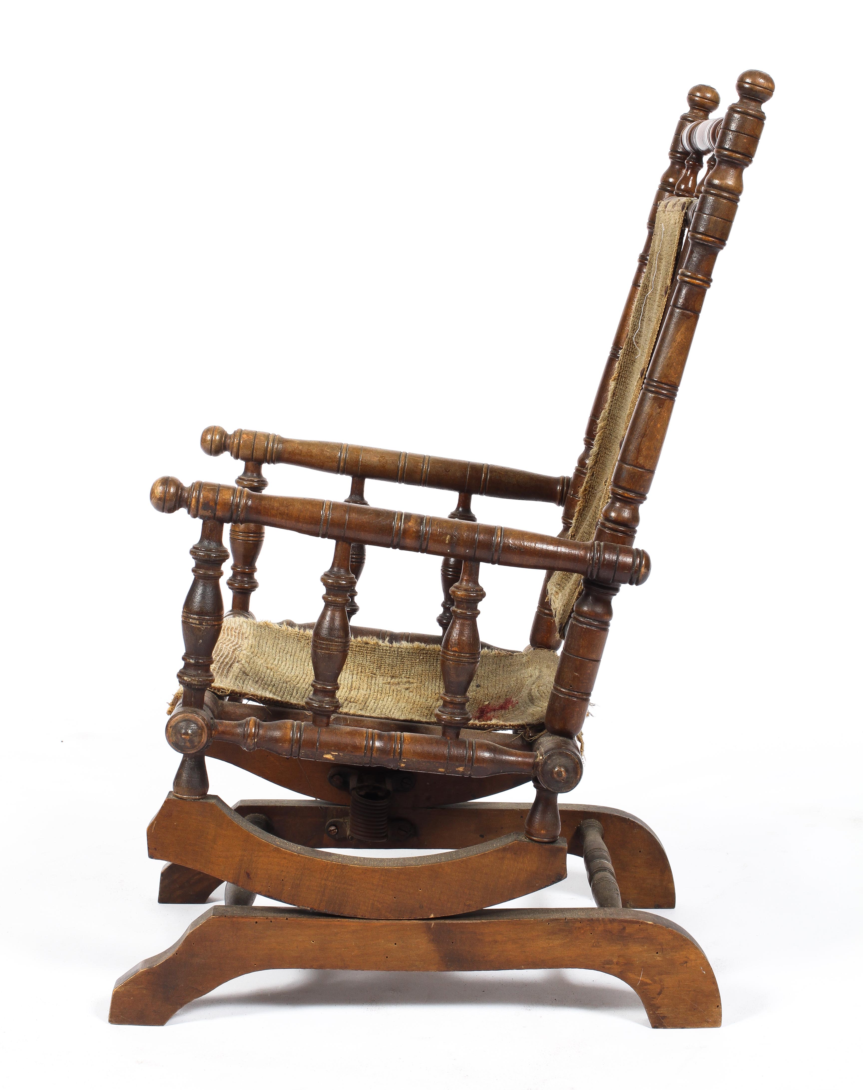 An Edwardian oak child's rocking chair, with turned reeded spindles and uprights, - Image 2 of 2