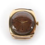A mid century 9ct gold cased Longines manual wind wristwatch, its dial with batons denoting hours,