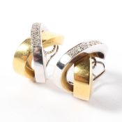 A pair of white gold and yellow gold hooped diamond earrings, stamped 'Alfian & St John',