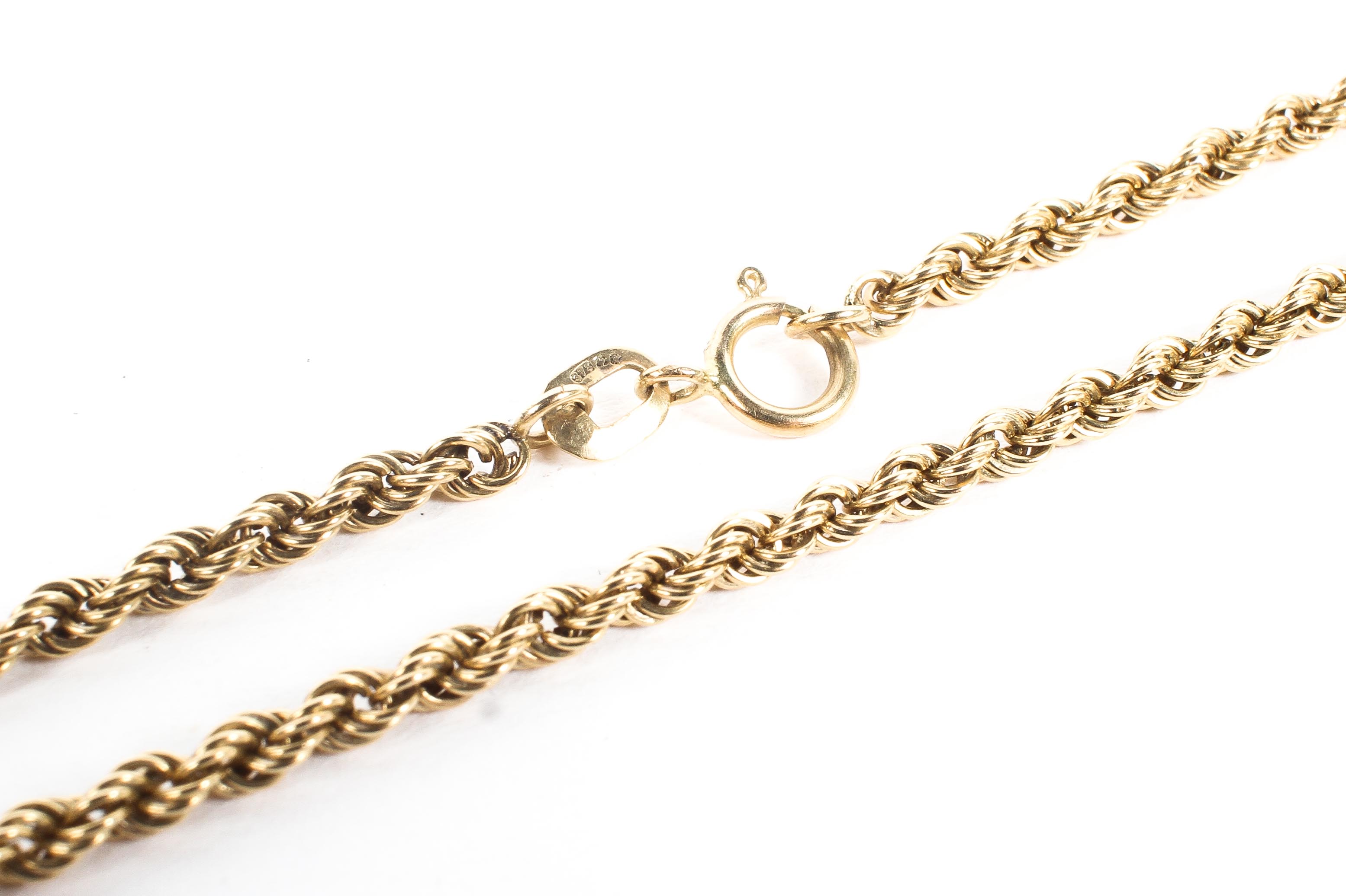 A 9ct yellow gold rope twist necklace, 44cm, 8. - Image 2 of 2