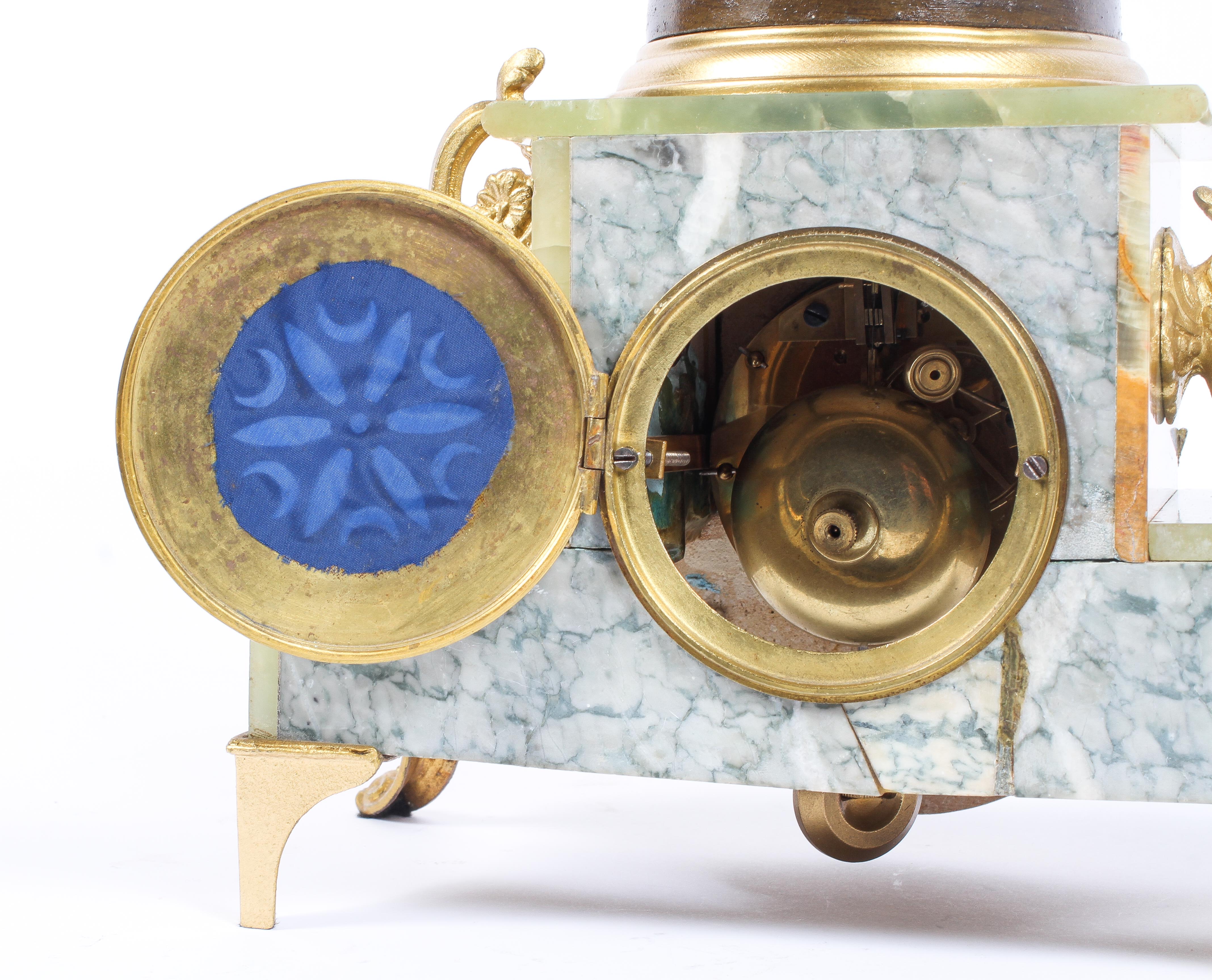 A French onyx and gilt-metal mounted mantle clock, - Image 2 of 2