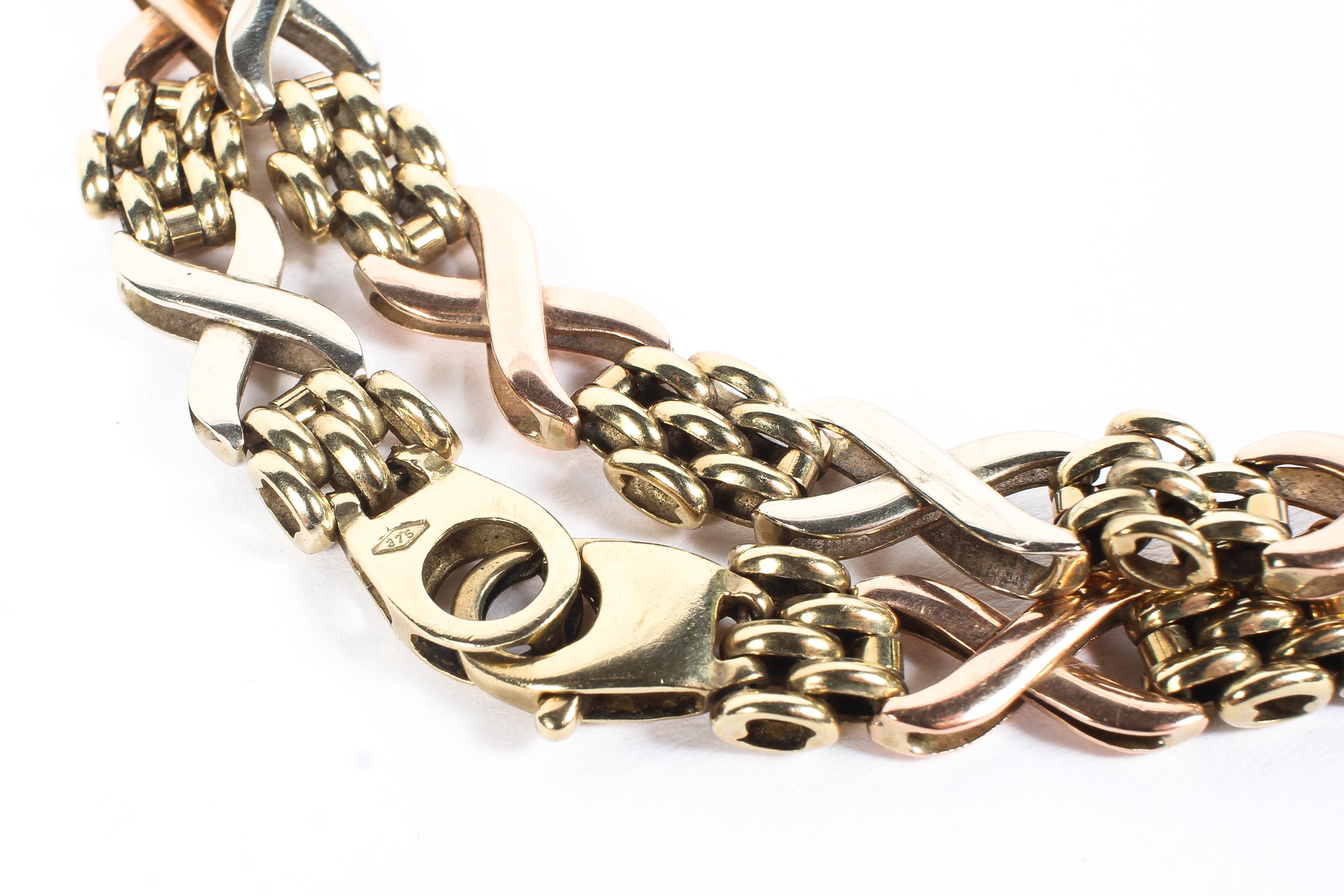 A 9ct gold tri-colour link bracelet, 11. - Image 2 of 2